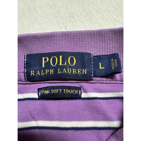 Polo Ralph Lauren Pima Soft Touch Men’s Polo Size Large Purple Striped Dress - Picture 4 of 8